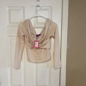 Edikted Nude Beige Draped Cowl Long Sleeve Top